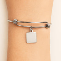 When One Door Closes Another One Opens Stainless Steel Inspirational Charm Bangle Bracelet Adjustable 19mm Square Pendant