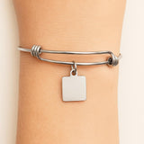 When One Door Closes Another One Opens Stainless Steel Inspirational Charm Bangle Bracelet Adjustable 19mm Square Pendant