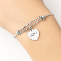 Mimi Bracelet Stainless Steel Adjustable Bangle With 19mm Heart Charm, Grandmother Jewelry Gift For Mimi Mothers Day Birthday