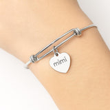 Mimi Bracelet Stainless Steel Adjustable Bangle With 19mm Heart Charm, Grandmother Jewelry Gift For Mimi Mothers Day Birthday