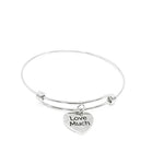 Love Much Bracelet Stainless Steel Adjustable Bangle With 19mm Heart Charm, Inspirational Jewelry Gift For Her Daily Motivation