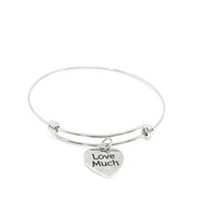 Love Much Bracelet Stainless Steel Adjustable Bangle With 19mm Heart Charm, Inspirational Jewelry Gift For Her Daily Motivation