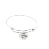 Love Much Bracelet Stainless Steel Adjustable Bangle With 19mm Heart Charm, Inspirational Jewelry Gift For Her Daily Motivation