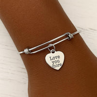 Love You More Stainless Steel Heart Charm Bracelet Adjustable Bangle Romantic Jewelry Gift For Her Couples Anniversary Valentine Accessory