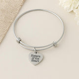 Sisters Of The Heart Bracelet Stainless Steel Adjustable Bangle With 19mm Heart Charm, Friendship Jewelry Gift For Sister Friend