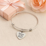 Sisters Of The Heart Bracelet Stainless Steel Adjustable Bangle With 19mm Heart Charm, Friendship Jewelry Gift For Sister Friend