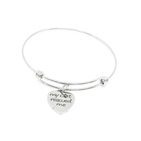 My Cat Rescued Me Bracelet, Stainless Steel Heart Charm Jewelry for Cat Lovers Pet Rescue Adoption Gift Adjustable Bangle 19mm Charm