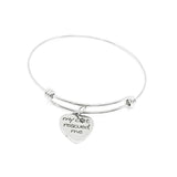My Cat Rescued Me Bracelet, Stainless Steel Heart Charm Jewelry for Cat Lovers Pet Rescue Adoption Gift Adjustable Bangle 19mm Charm