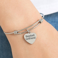 Stainless Steel Baseball Girlfriend Bracelet, Heart Charm Jewelry Sports Fan Gift Softball Baseball Love Bangle Game Day Accessory