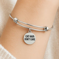 Stainless Steel Cat Hair Don't Care Bracelet, Round Charm Jewelry Funny Pet Lover Gift Cat Mom Bracelet Cat Lover Jewelry Adjustable Bangle