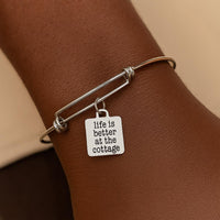 Life Is Better At The Cottage Bracelet Stainless Steel Bangle With 19mm Charm, Inspirational Jewelry Cottagecore Gift For Her Summer Style