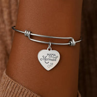 Mama Mermaid Stainless Steel Bracelet Heart Charm Mermaid Jewelry Adjustable Bangle Ocean Theme Gift For Mom Beach Inspired Jewelry
