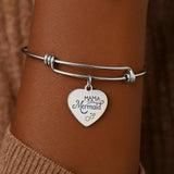 Mama Mermaid Stainless Steel Bracelet Heart Charm Mermaid Jewelry Adjustable Bangle Ocean Theme Gift For Mom Beach Inspired Jewelry
