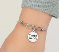 Cardio Junkie Stainless Steel Bracelet With 19mm Round Charm, Gym Fitness Gift For Her Workout Jewelry Motivational Activewear Style