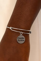Cardio Junkie Stainless Steel Bracelet With 19mm Round Charm, Gym Fitness Gift For Her Workout Jewelry Motivational Activewear Style