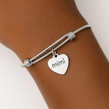 Mimi Bracelet Stainless Steel Adjustable Bangle With 19mm Heart Charm, Grandmother Jewelry Gift For Mimi Mothers Day Birthday