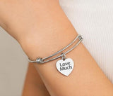 Love Much Bracelet Stainless Steel Adjustable Bangle With 19mm Heart Charm, Inspirational Jewelry Gift For Her Daily Motivation