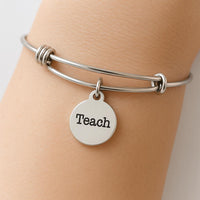 I Am Enough Bracelet Stainless Steel Adjustable Bangle With 19mm Round Charm, Inspirational Jewelry Self Love Gift For Her Affirmation