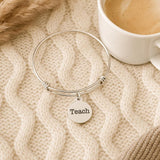 I Am Enough Bracelet Stainless Steel Adjustable Bangle With 19mm Round Charm, Inspirational Jewelry Self Love Gift For Her Affirmation