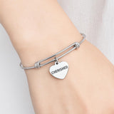 Cherished Bracelet, Stainless Steel Heart Charm Jewelry Meaningful Gift for Her Inspirational Adjustable Bangle Women’s Keepsake