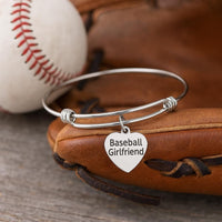 Stainless Steel Baseball Girlfriend Bracelet, Heart Charm Jewelry Sports Fan Gift Softball Baseball Love Bangle Game Day Accessory