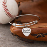 Stainless Steel Baseball Girlfriend Bracelet, Heart Charm Jewelry Sports Fan Gift Softball Baseball Love Bangle Game Day Accessory