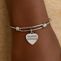 Stainless Steel Baseball Girlfriend Bracelet, Heart Charm Jewelry Sports Fan Gift Softball Baseball Love Bangle Game Day Accessory