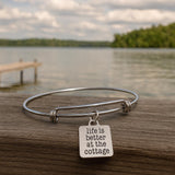 Life Is Better At The Cottage Bracelet Stainless Steel Bangle With 19mm Charm, Inspirational Jewelry Cottagecore Gift For Her Summer Style