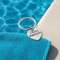 I Love Waterpolo Keychain Stainless Steel Heart Charm Sports Fan Gift Water Polo Lover Bag Charm Durable Accessory For Athletes