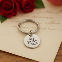 Key To My Heart Stainless Steel Keychain Romantic Gift For Him Her Couples Anniversary Valentine Gift Round 19mm Charm
