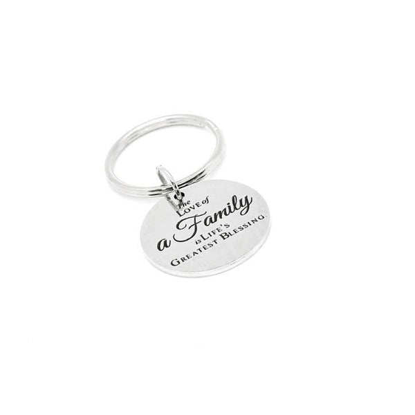 The Love Of A Family Is Lifes Greatest Blessing Keychain, Stainless Steel Family Gift Inspirational Quote 25mm Oval Charm