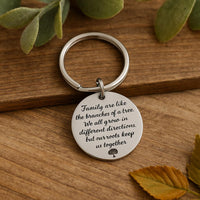 Family Tree Quote Keychain Stainless Steel 25mm Charm Roots And Branches Family Gift Sentimental Keepsake Inspirational Jewelry