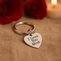 I Love You Most Stainless Steel Keychain Romantic Gift For Him Her Couples Anniversary Valentine Keepsake Heart Charm 19mm