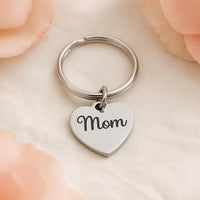 Mom keychain stainless steel heart charm, 19mm gift for mothers day birthday or just because sentimental jewelry accessory for mom