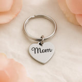 Mom keychain stainless steel heart charm, 19mm gift for mothers day birthday or just because sentimental jewelry accessory for mom
