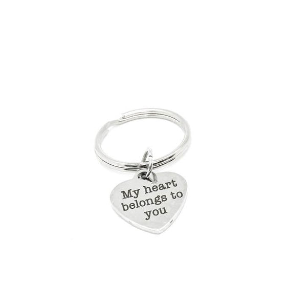 My Heart Belongs To You Keychain Stainless Steel Heart Charm Love Gift For Couples Anniversary Valentines Day Wedding Favor Keepsake
