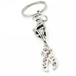 Pink Rhinestone Ribbon Keychain Stainless Steel Awareness Charm Keyring Inspirational Jewelry Gift For Women Support Symbol Accessory
