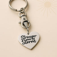 Stronger Than The Storm Keychain Stainless Steel Engraved Heart Charm Inspirational Gift For Women Men Strength Quote Key Ring