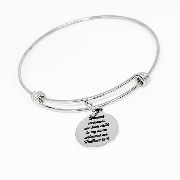 Matthew 18 5 Bracelet Stainless Steel Engraved Bible Verse Jewelry Faith Gift Christian Scripture Charm Bracelet For Women