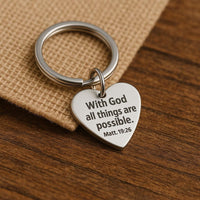 With God All Things Are Possible Keychain Stainless Steel Religious Key Ring Matt 19 26 Bible Verse Inspirational Gift For Him Her