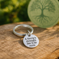 A Familys Strength Lies In Its Roots Keychain Stainless Steel Inspirational Quote Keychain Family Gift Stainless Steel Charm 19mm