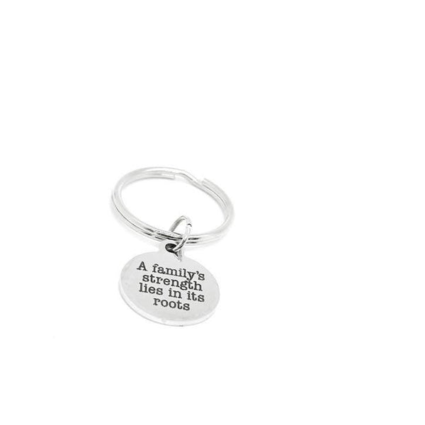 A Familys Strength Lies In Its Roots Keychain Stainless Steel Inspirational Quote Keychain Family Gift Stainless Steel Charm 19mm