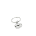 Vegan keychain stainless steel charm round 19mm eco friendly jewelry sustainable gift plant based lifestyle accessory