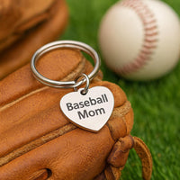 Baseball Mom Keychain, Stainless Steel Heart Charm 19mm Sports Mom Gift Baseball Fan Jewelry Mothers Day Birthday Team Spirit Accessory