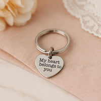 My Heart Belongs To You Keychain Stainless Steel Heart Charm Love Gift For Couples Anniversary Valentines Day Wedding Favor Keepsake