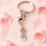 Pink Rhinestone Ribbon Keychain Stainless Steel Awareness Charm Keyring Inspirational Jewelry Gift For Women Support Symbol Accessory