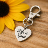 Life Is Good Clip On Charm Stainless Steel Engraved Heart Keychain Inspirational Gift For Women