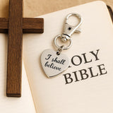 I Shall Believe Clip On Charm Stainless Steel Engraved Heart Keychain Inspirational Faith Gift