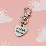 I Shall Believe Clip On Charm Stainless Steel Engraved Heart Keychain Inspirational Faith Gift