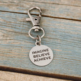 Imagine Believe Achieve Clip On Charm Stainless Steel Engraved Inspirational Keychain Motivational Gift